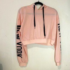 New York Graphic Cropped Drawstring Hoodie